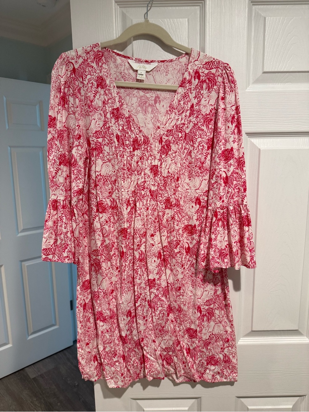 Lilly Pulitzer Pink Floral V-Neck Tiered Sleeve Mini Dress